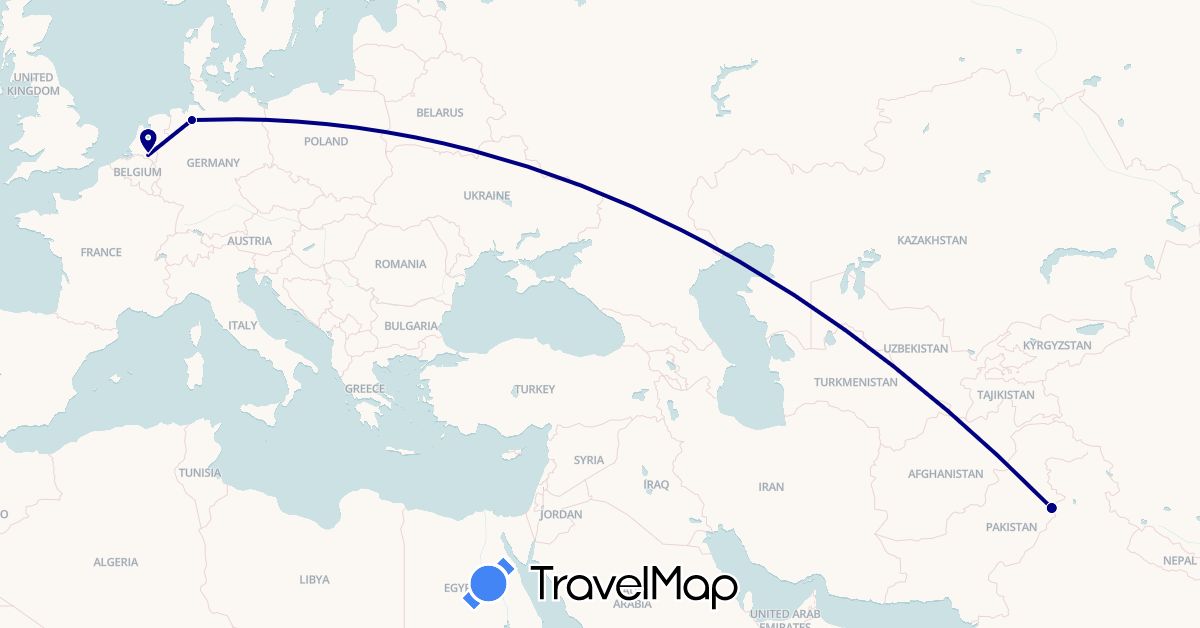 TravelMap itinerary: driving in Germany, Netherlands, Pakistan (Asia, Europe)
